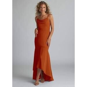 Azazie Summer Paprika Bridesmaid Dress | Size 2 | Rust Midi Asymmetrical Mermaid
